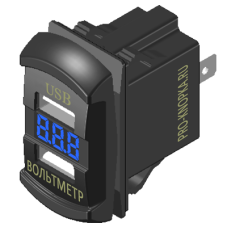 Вольтметр +2 USB Про-Кнопка синий,тип "переключатель"