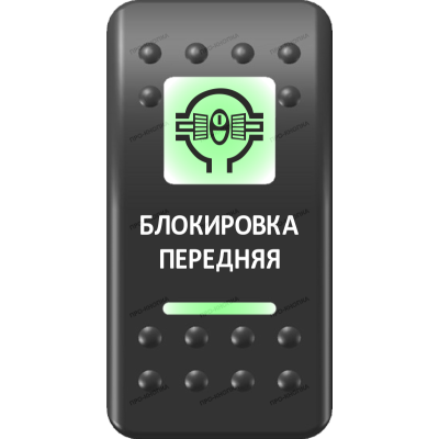 Переключатель Про-Кнопка, ВКЛ-ОТКЛ, Печать, Зеленый/Зеленый, "Блокировка передняя"
